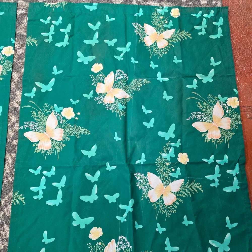 Vintage Hygiene Industries Green Butterfly Floral Curtain Set 2 Panels 33x54